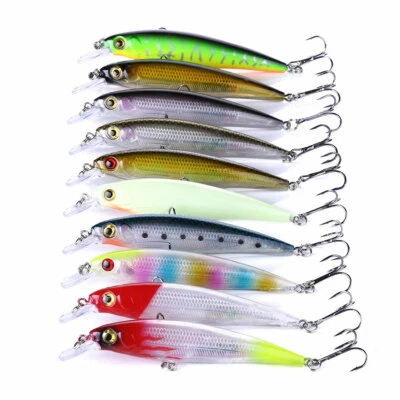 10pcs 11cm/13.4g Leurre Minnow Poisson Nageur Crankbait Basse Truite Hameçon - Photo 1/4