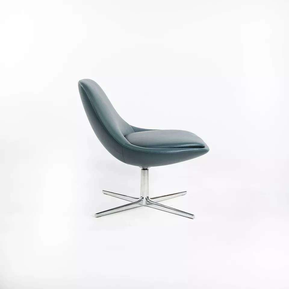 2018 Bernhardt Design Chiara Swivel Chairs Blue Leather & Aluminum 1x Available - Image 4 of 4