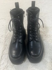 Ladies Chunky Ankle Boots Retro Lace Up Army Goth Punk Platform Flat form