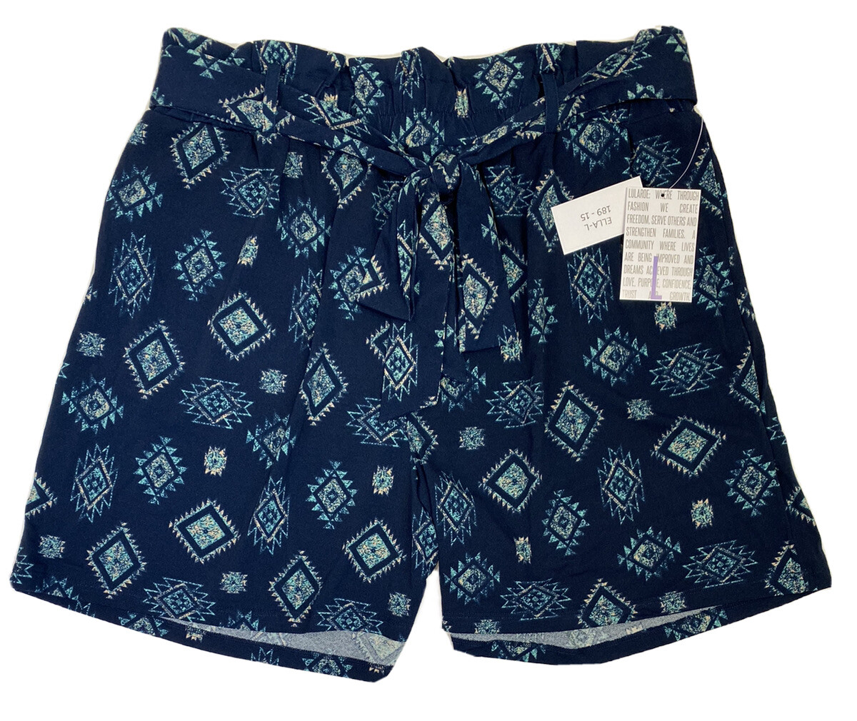 LuLaRoe Ella Paper Bag Shorts Design on Navy Size Large #3992