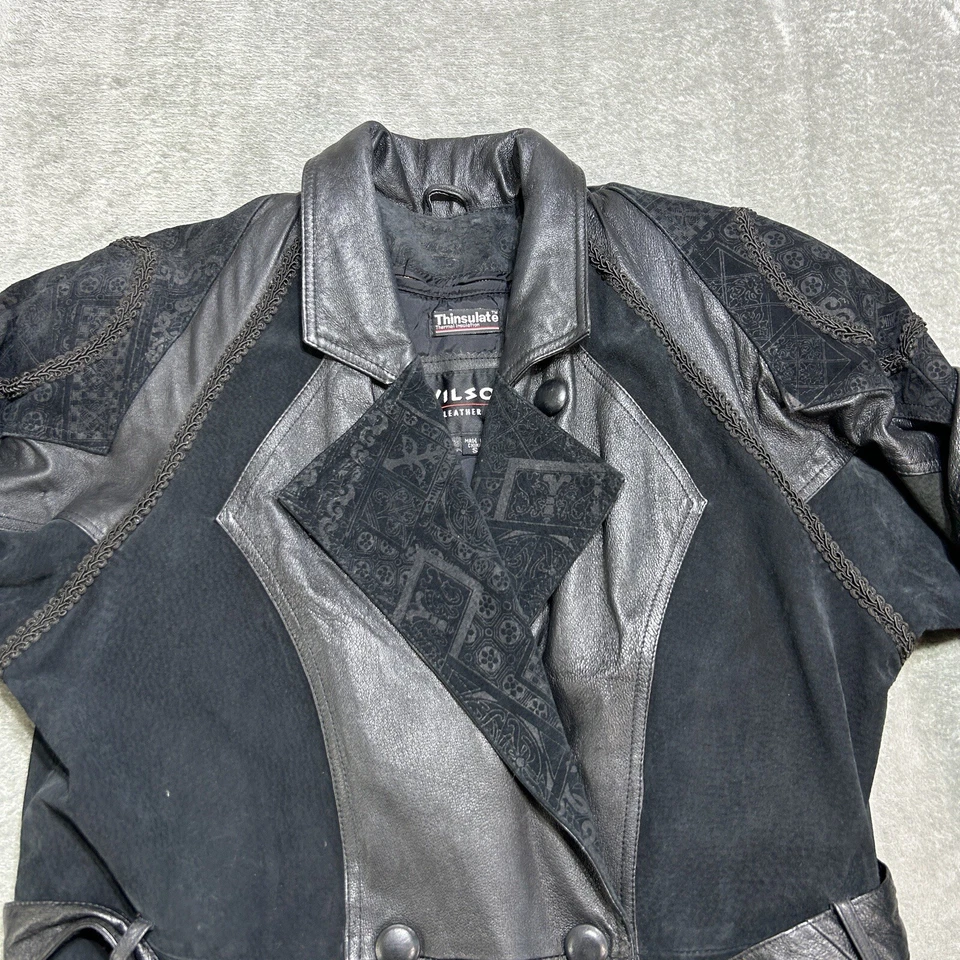 Abrigo de cuero vintage Wilsons para mujer S Paisley Trench Western con cinturón Foto 4 de 4