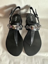 NIB Women  s Michael Kors Charlton Leather Block Heel Slingback Thong Sandals 6M