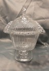 Vintage Indiana Glass Lace Edge Clear Footed Pedestal Candy Dish with Lid — photo 4