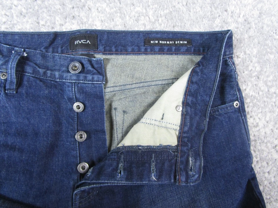 RVCA джинсы мужские 34 новый нормальный синий джинсовой ткани брюки прямой темно стирка кнопка мухи - Изображение 3 из 4