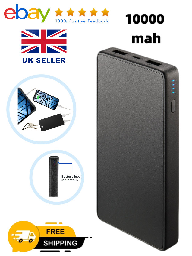 Banco de alimentación portátil negro de 18 W 10.000 mAh cargador de batería rápido 4 dispositivos USB
