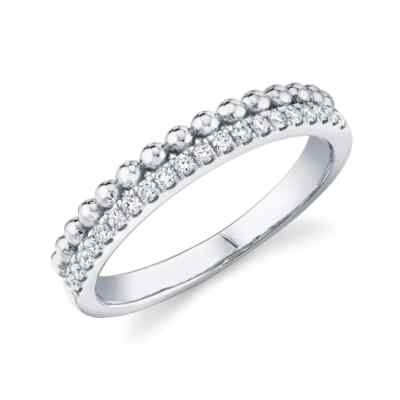 14K Weißgold Diamant Kugelspitze Perlen Ehering Ring natürlich Größe 5,5