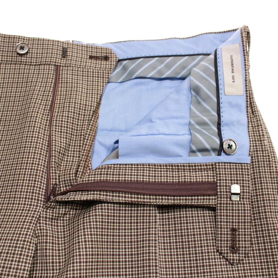 Pantalones de vestir Caruso nuevos con etiquetas talla 50 34 EE. UU. en lana superfina a cuadros marrón Foto 3 de 4