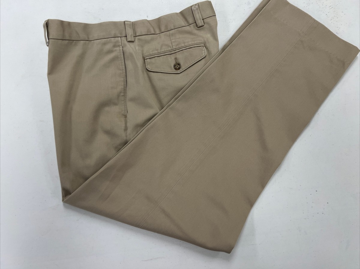 SPRING/SUMMER Bean Men's Beige Solid Cotton Khaki Pants 34X31