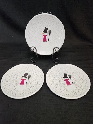 SNOWMAN 9'' Salad Plates Set of 3 Winter Christmas Holiday BY BODUM
