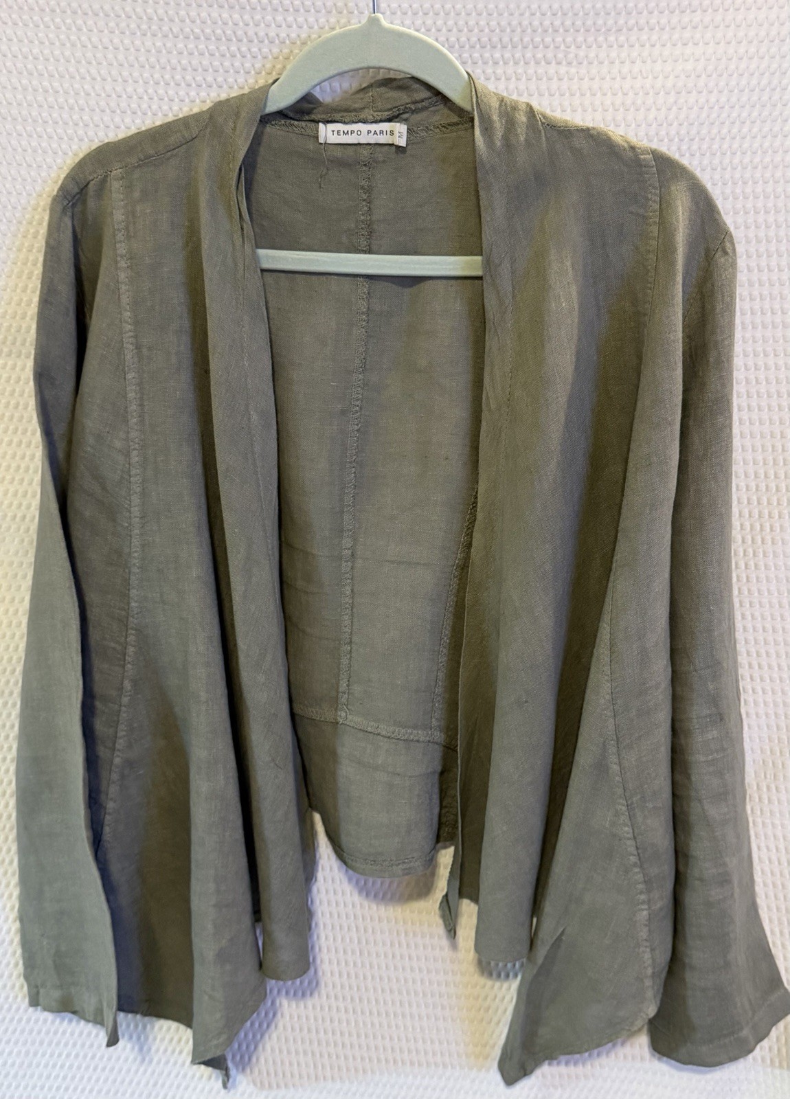 Tempo Paris Olive Open Lightweight Kimono Jacket Women's Size M linen