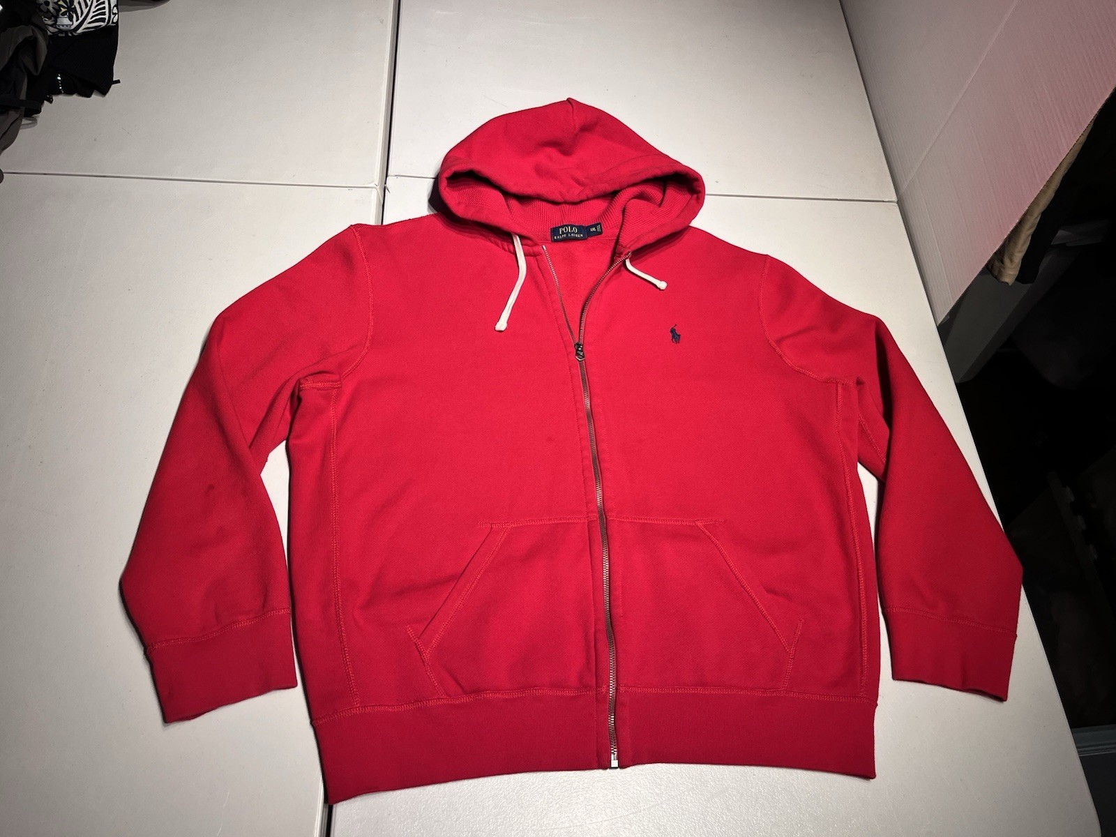 Polo Ralph Lauren Felpa con Cappuccio Uomo XXL Rosso Blu Pony Pesante Felpa con Cerniera Completa