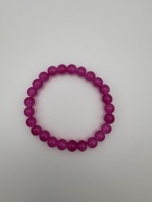 Fuchsia Natural Glass Beaded Stretch Bracelet Size 7in Handmade Jewelry Gift