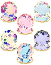 60 Pack Floral Paper Plates 9 Inch Flower Dessert Plates Sparkle Disposable P...