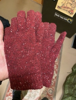 Nice Warm & Cozy Maroon BYOS Large Sized Knit Gloves Soft/Fuzzy Lining