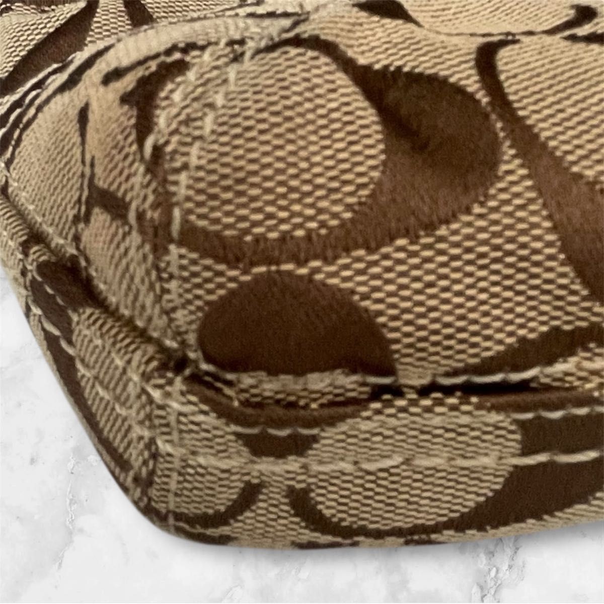 COACH Signature Shoulder Bag Beige x Brown Excellent Condition Canvas Leather wi thumbnail 6