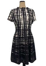 Vince Camuto Black White Abstract Print Short Sleeve Fit & Flare Dress  Size 12
