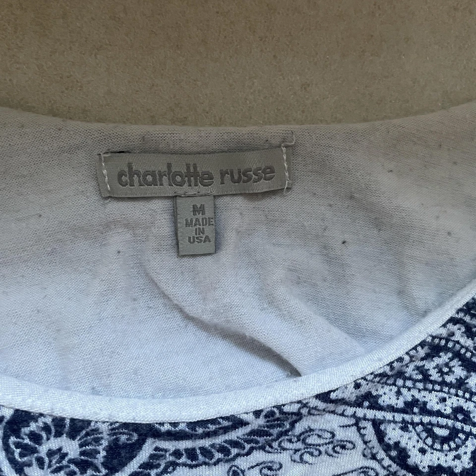 Camisa Charlotte Russe Mujer Mediana Azul Cachemira Cuello Redondo Hecha en EE. UU. Foto 4 de 4