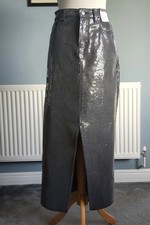 marks and spencer Size 10 Grey Silver Maxi Long Denim Sequin Skirt