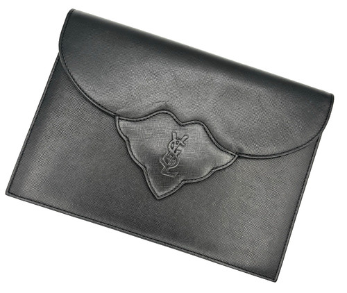 Yves Saint Laurent Clutch Bag Leather Black YSL Authentic 0049