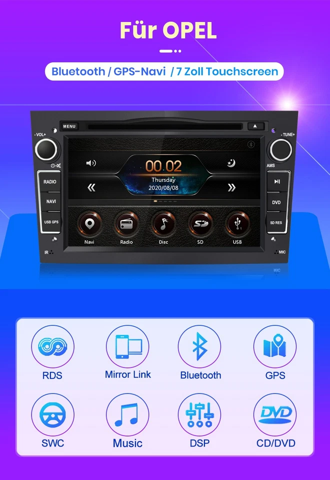 7" Für Opel Astra Vivaro Vectra Zafira Corsa Tigra CD DVD Autoradio GPS Navi DAB - Bild 3 von 4