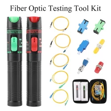 13PCS Fiber Optic Cable Test Kit VFL 15KM/30KM FTTH Red/Green Light with Adapter