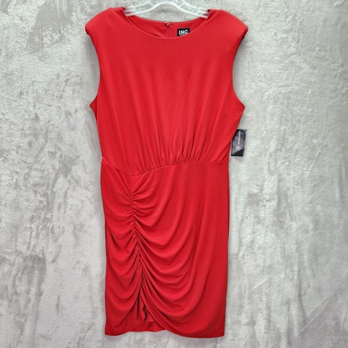 INC International Concepts Dress Womens Large Red Sleeveless Ruched Bodycon