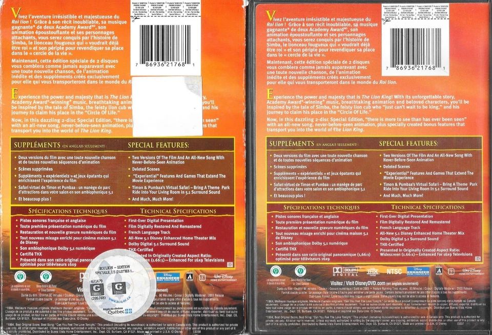 DISNEY-THE LION KING-2 DVD SET-2003-SLIPCOVER-ENGLISH/FRENCH-FREE SHIP IN CANADA - Image 4 of 4