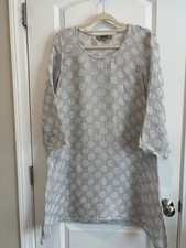 FLAX Linen Polkadots Lagenlook Tunic Dress 3/4 Sleeves Gray Women’s Sz Petite