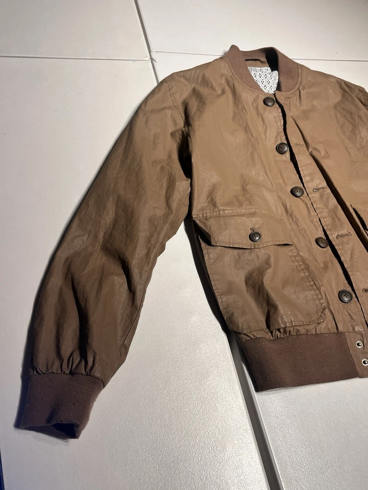 SuitSupply Jacket Men’s XL Brown Linen Bomber Teflon Olmetex Lined Button Coat - Image 4 of 4