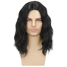 Men Wigs Black Short Curly Wig Shoulder Length Curly Funny Wigs for Halloween...