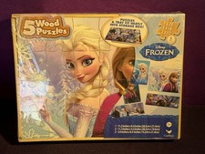 Disney Frozen: 5 Wooden Puzzles In Wood Storage Tray Box NEW, SEALED