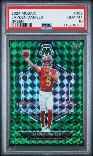2024 PANINI MOSAIC GREEN #302 JAYDEN DANIELS ROOKIE RC PSA 10