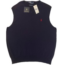 NWT Polo Ralph Lauren Mens V Neck Sweater Vest Navy Blue Pima Cotton Size XL