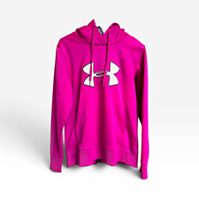 Under Armour Storm Womens Pink White Logo Hooded Pullover Hoodie Pockets Sz M