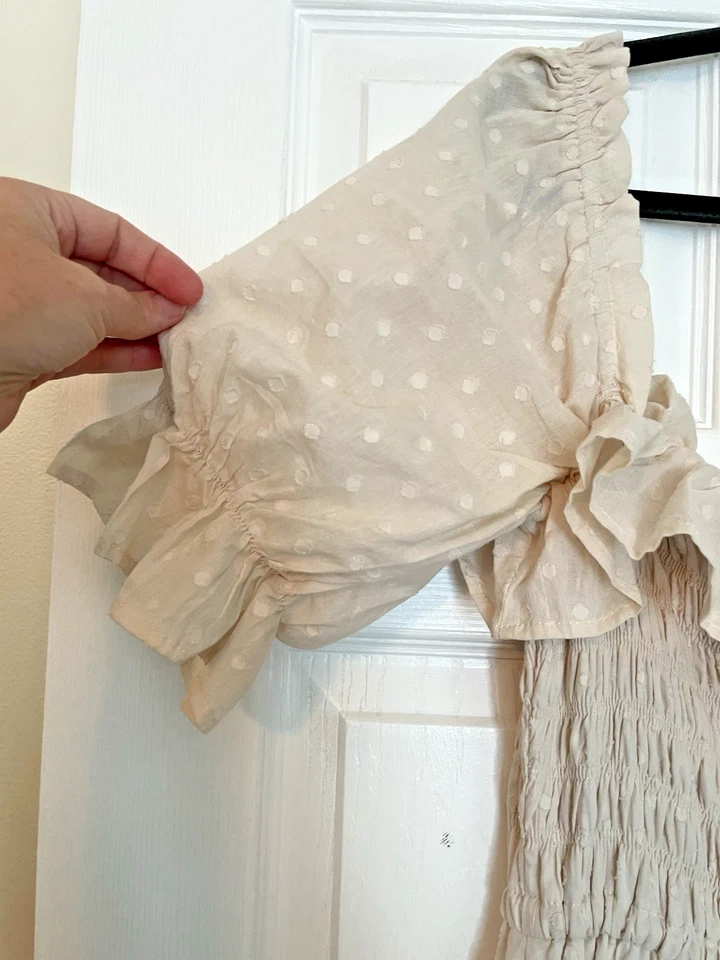 Vestido Campesino Cuello Cuadrado Cintura Ajustada XL 16/18 Cottagecore Crema Lunares Foto 3 de 4