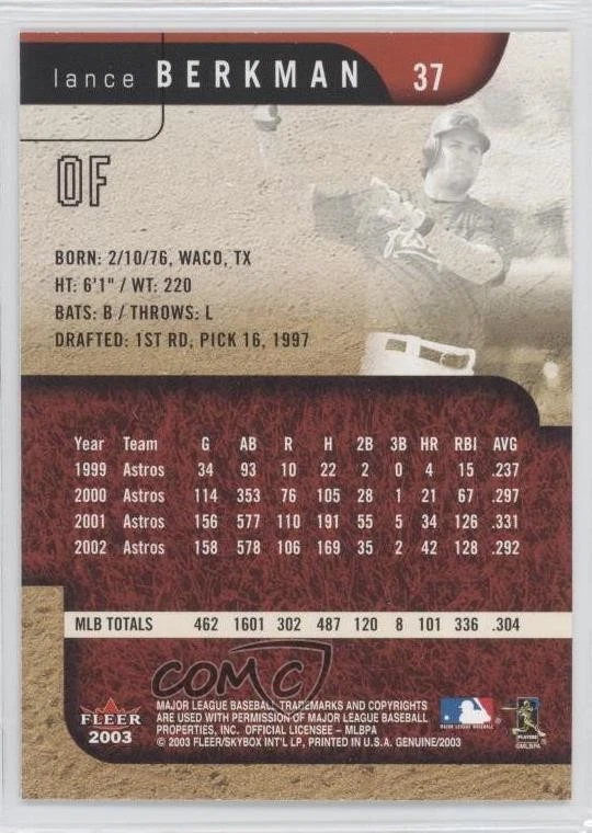 2003 Fleer Genuine Lance Berkman #37 - Image 2 of 2