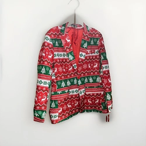 Suitmeister Men's Christmas Holiday Fair Isle Blazer Suit Jacket Red Green M - product listing photo