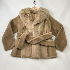 FENDI Belted Fur Coat Women's Size 4 Beige FM5396
