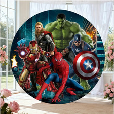 Round Cover Superhero Avengers Happy Birthday Backdrop Photo Background Party