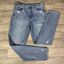 Women's American Eagle Mom Jeans Skinny High Rise Ripped Light Wash sz 4 Long