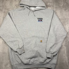Carhartt Hoodie Mens M Gray Loose Fit Workwear Pullover USA Logo Sweatshirt