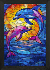 Stained Glass Dolphins Framed