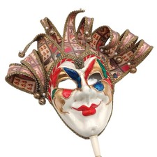 Vintage Venetian Carnival Mask Handmade Italy Masquerade Jolly Jester Mardi Gras