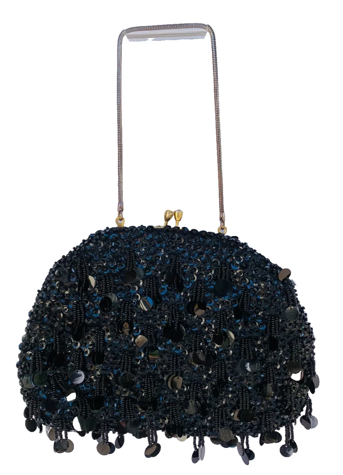 Bolso de Noche Vintage Años 60 Lentejuelas Cuentas con Cartera Bolso sin asas Bolso de Mano Boda Fiesta Foto 2 de 4