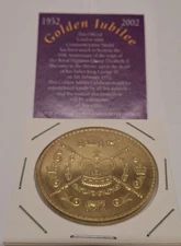 Queen Elizabeth II Golden Jubilee Commemorative Medal, Gold Plated with Coa.
