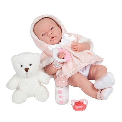 15 Inch Anatomically Correct Baby Doll with Bear and Accessories in Pink Outfit