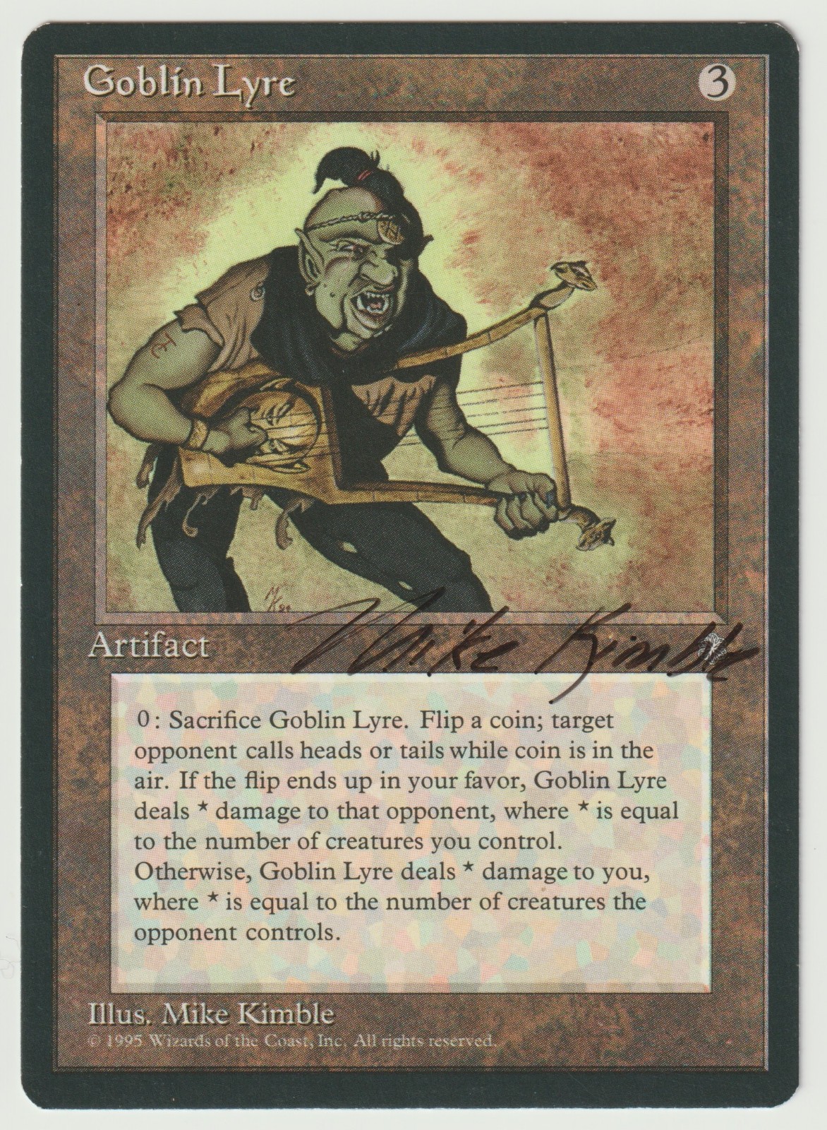Signed Goblin Lyre LP Ice Age Artist Mike Kimble 1995 MTG Magic Vintage Rare EDH