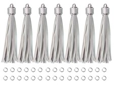 12pcs Faux Leather Keychain Tassels 4.3 Inch Decoration DIY Silver Caps Silver