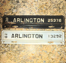 Arlington Embossed Metal License Plate Topperssigns Black White Lot Of 2