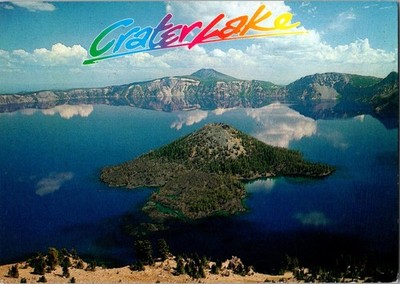 Lofty Clouds Crater Lake Blue Water Continental Chrome Postcard